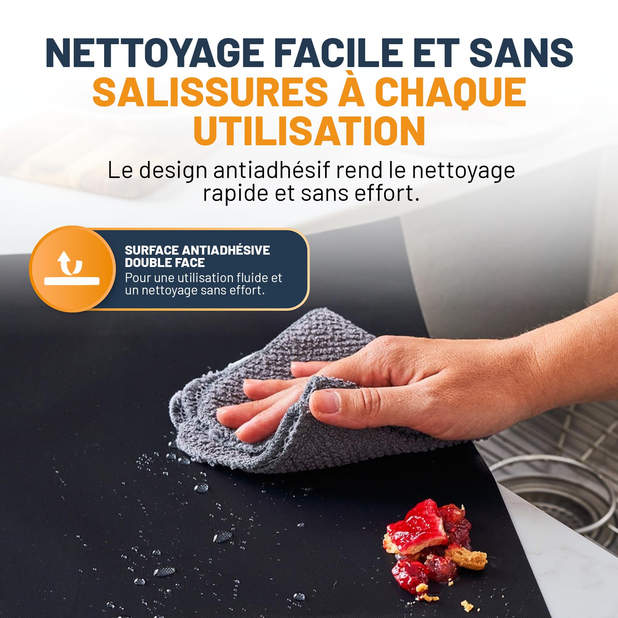 Linda’s Essentials Feuille Protection Four Cuisson (Lot de 2) Tapis de Cuisson Reutilisable (32x50cm) Feuille de Cuisson Antiadhésive pour Fond de Four - Protection Four et Plaques de Cuisson (Noir)