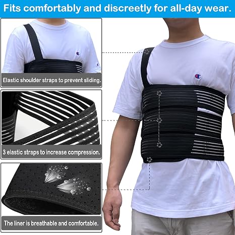Rib Belt Chest Binder for Broken Injury Ribs, Elastic Rib Brace Compression Support to Reduce Rib Cage Pain, Fractured, Dislocated and Post-Surgery Ribs (S (25 to 33))