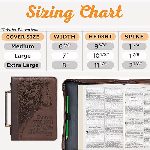 Miniatura 6 de Christian Art Gifts Funda bíblica clásica para hombre, The Lord is My Strength Lion Exodus 152, piel sintética, color marrón, talla M