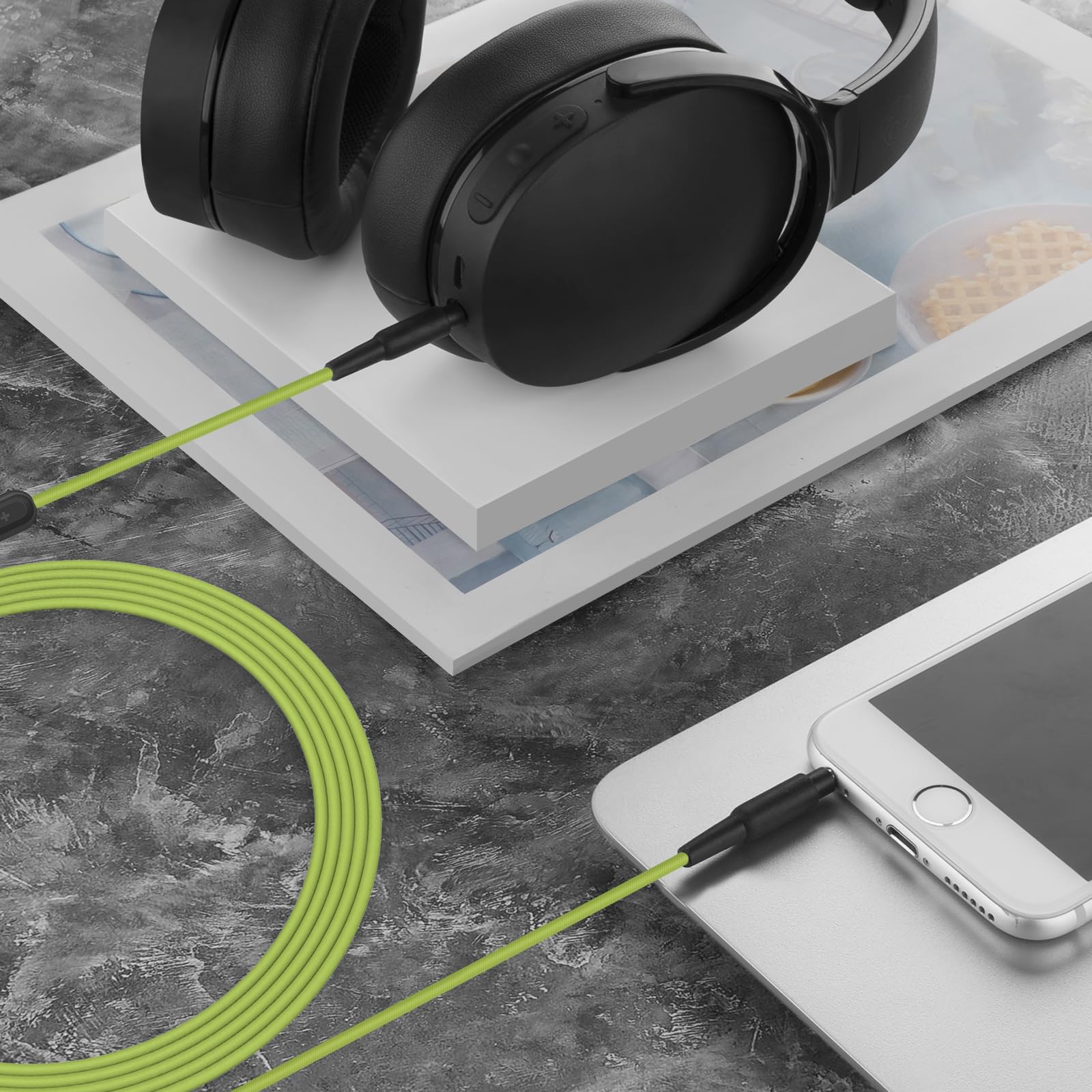 Geekria QuickFit Kabel audio z mikrofonem, kompatybilny z Skullcandy C, Hesh3, Crusher EVO, zapasowy pomocniczy przewód stereo 3,5 mm, z mikrofonem liniowym i regulacją głośności (1,2 m)
