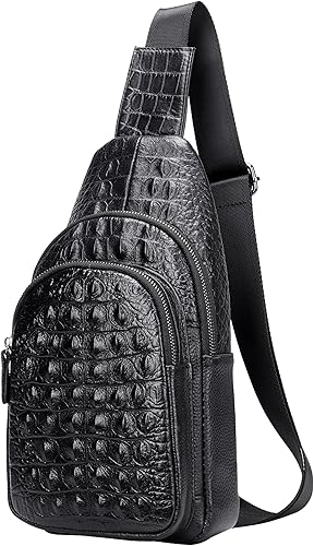 Bolso bandolera de cuero con patrón de cocodrilo vintage para hombres, mochila de cuero genuino casual Daypack Crossbody bolsas de hombro