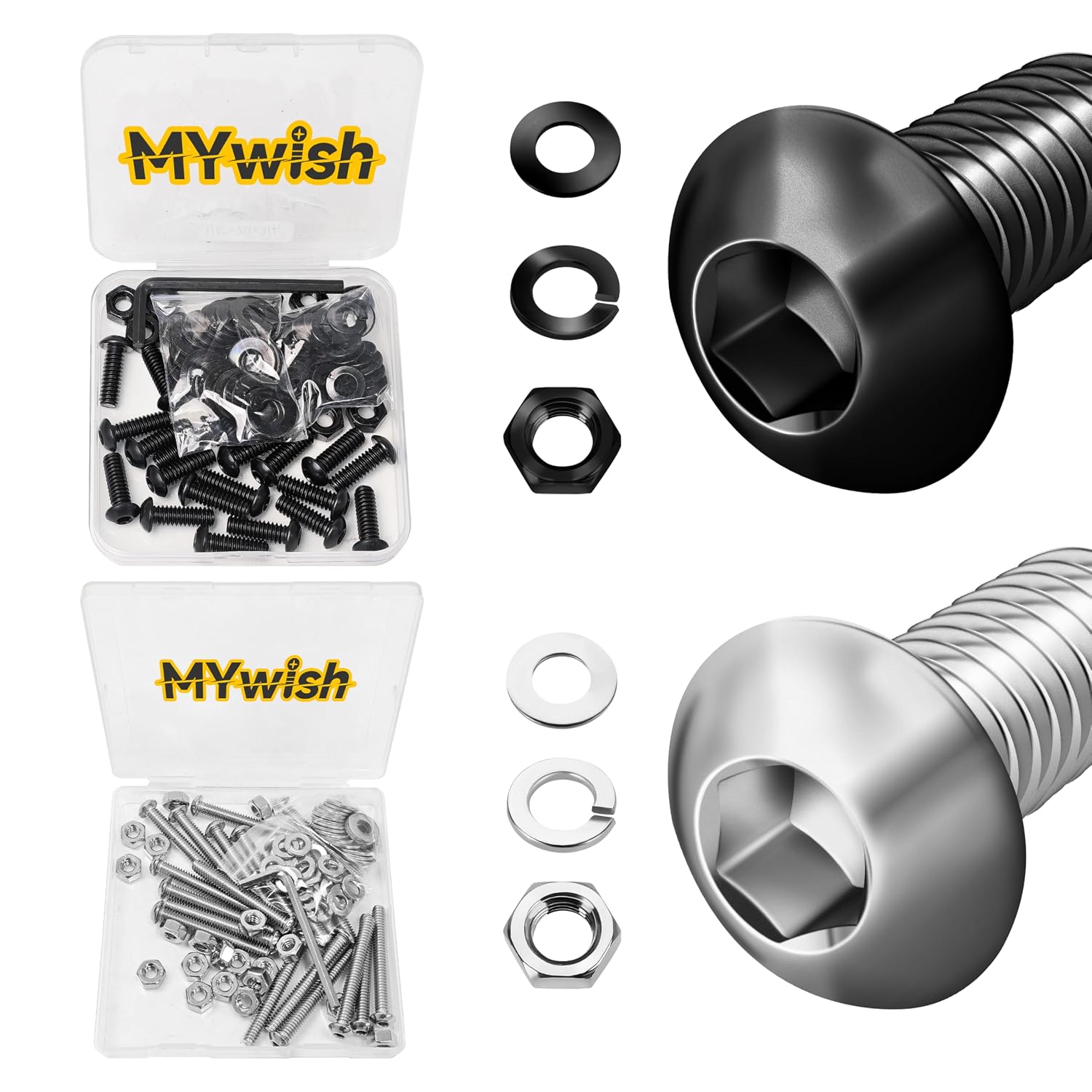 Mywish (20Sets) 1/4-20 Bolt x 3/4" & (20Sets) 1/4-20 Bolt x 2" Button Head Socket Cap Bolts Screws, 304 Stainless Steel Nuts and Bolts, 304 Stainless Steel Nuts and Bolts, 18-8 Allen Screws, Nuts and