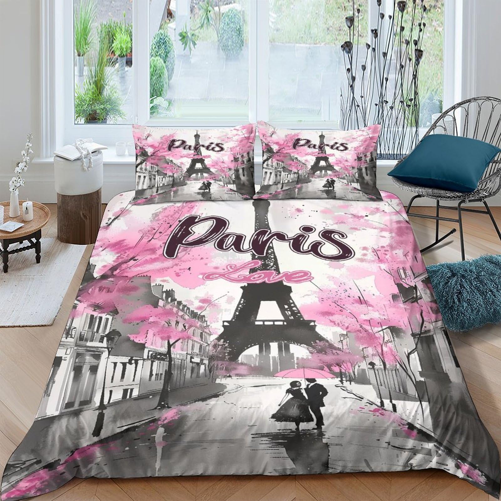 Housse pour couette lavable motif Paris 3D pour lit une place