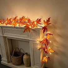 HipTree 6ft Lighted Fall Maple Leaf Garland 24 LED Warm White Fairy Lights