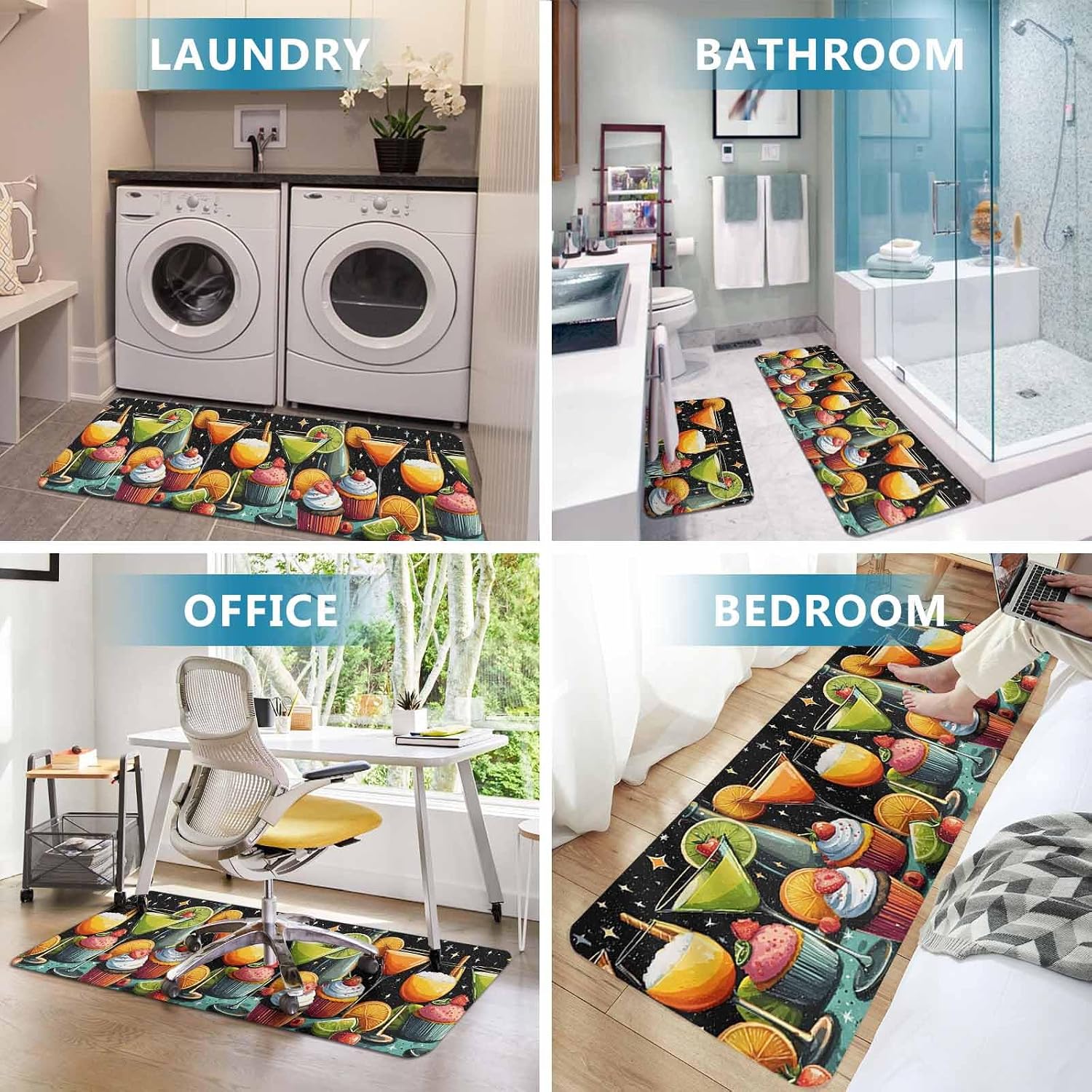 Summer Cocktails Kitchen Mat Set 2 Pieces Cake Strawberry Fruit Dreamy Starry Sky Abstract Non Slip Kitchen Rugs Washable Runner Rug Mats for Floor Sink Laundry Office 19.7" x 31.5"+19.7" x 47.2"