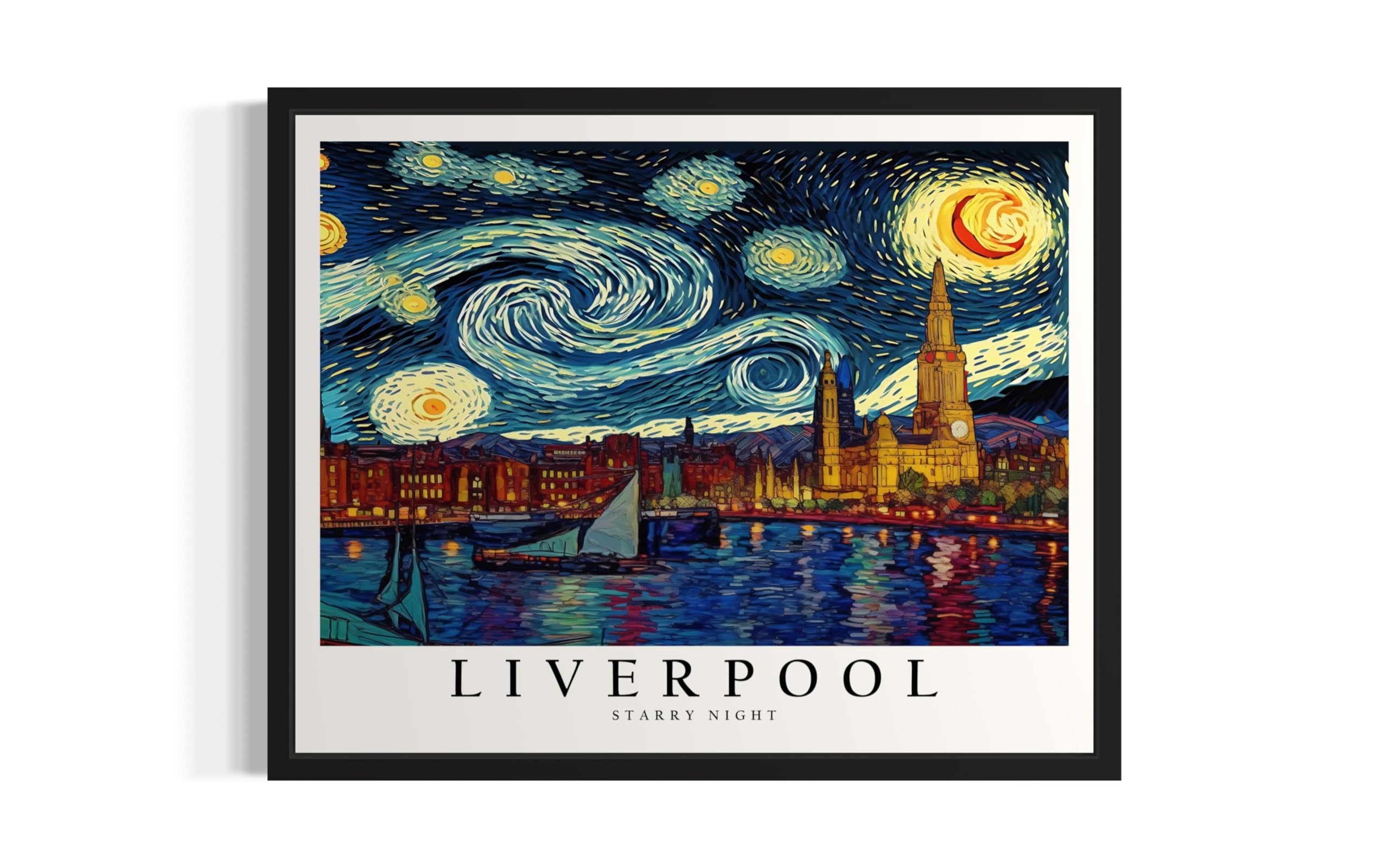 Liverpool Art Print Poster, Van Gogh Starry Night Theme Wall art Painting Decor, Art Home City Artwork For Bedroom, Bathroom, Living Room 81 (