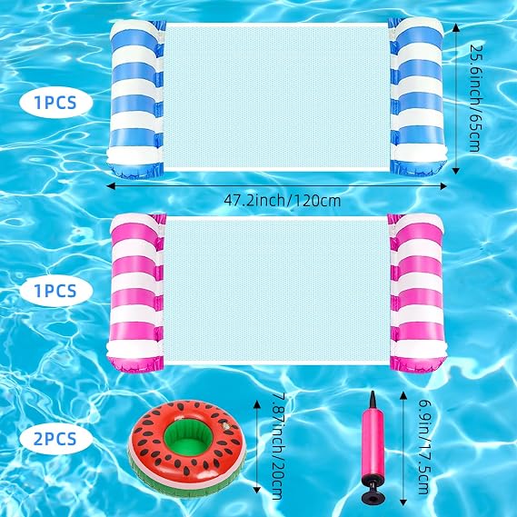 2 Pack Inflatable Pool Floats, 4 IN 1 Inflatable Pool Chair with Cup Holder