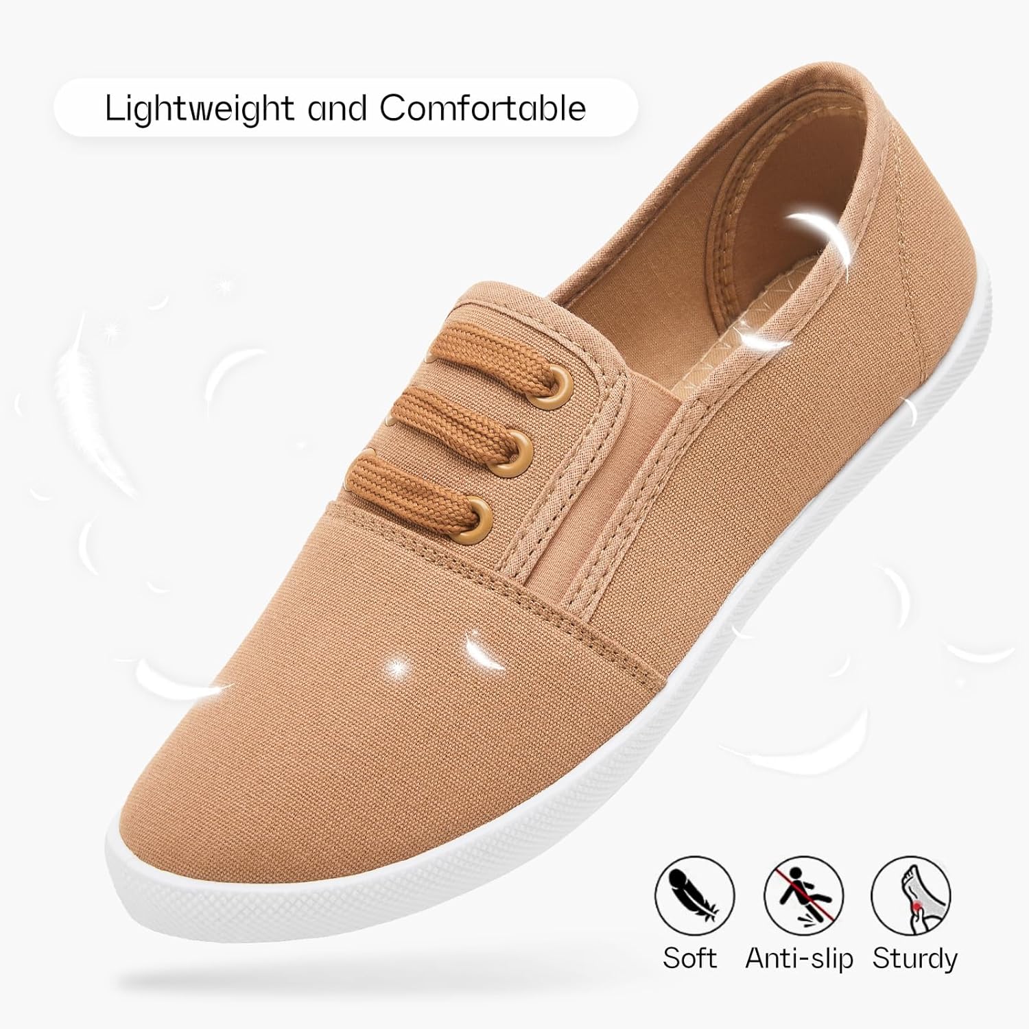 Women's Canvas Slip On Sneakers - Casual Walking Shoes, Non Slip Work Shoes - Image 6
