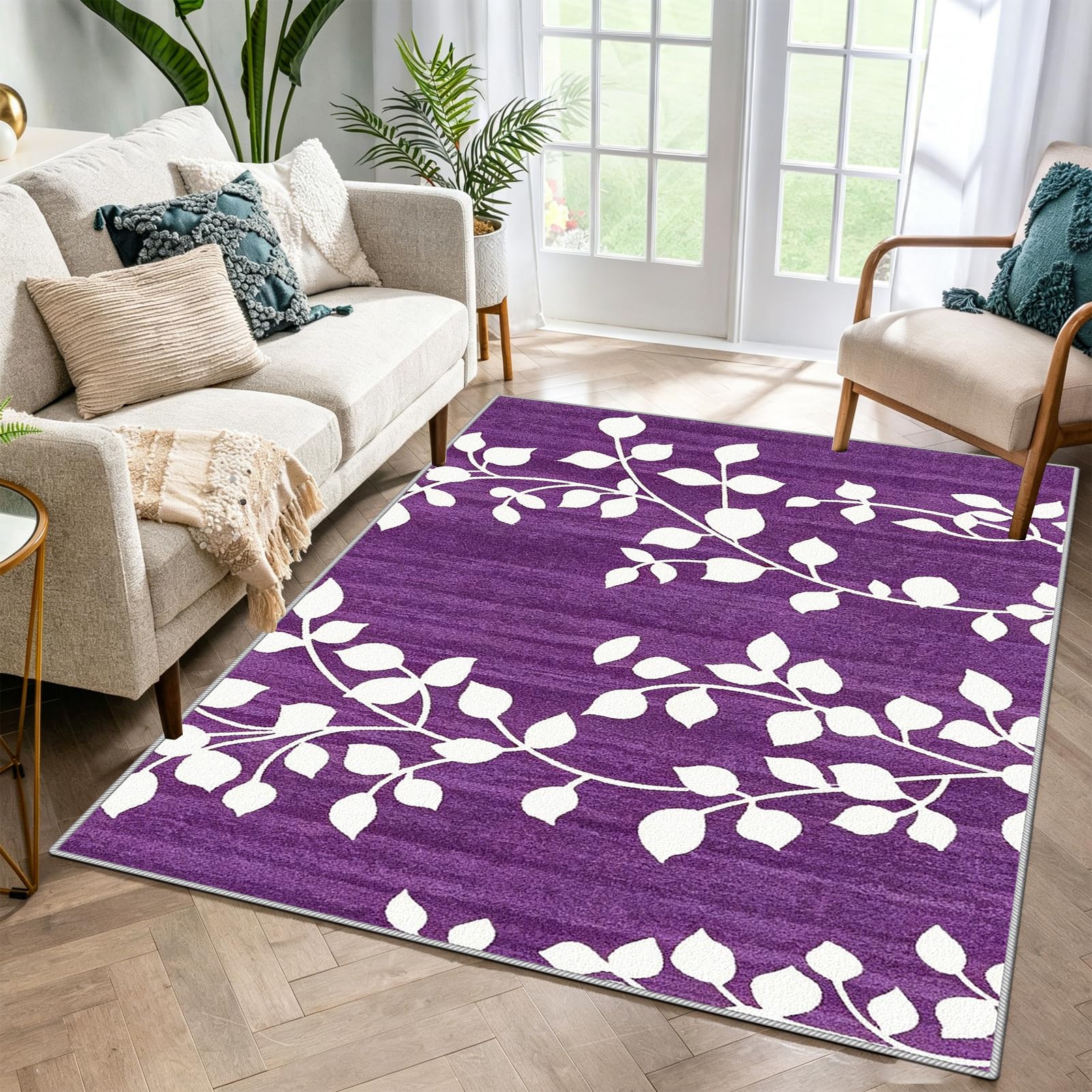 Tapis de salon lavable 160 x 210 cm antidérapant beige