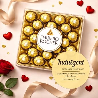 ANGIX Ferrrero Rocher Chocolate Gift Box 24 Pieces 300g - Hazelnut & Milk Chocolate Pralines - Luxury Valentine’s Day Chocolates for Him & Her