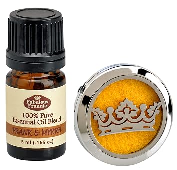 Fabulous Frannie Frankincense & Myrrh Car Aromatherapy Essential Oil Diffuser Stainless Steel Vent Clip Gift Set with diffuser, 5 pads and 5ml oil
