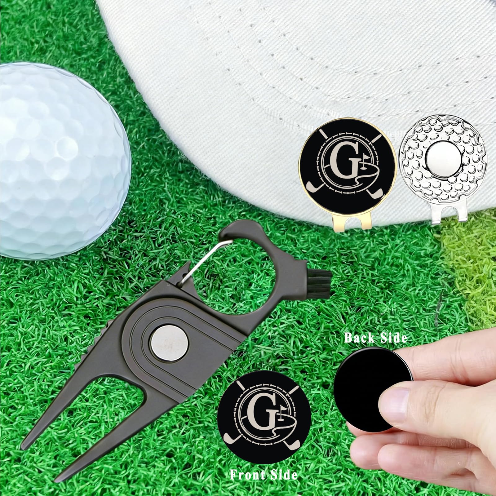Golf Divot Repair Tool with Personalized Letter Ball Marker, Magnetic Clip, Letter G Set, Standard - Image 2