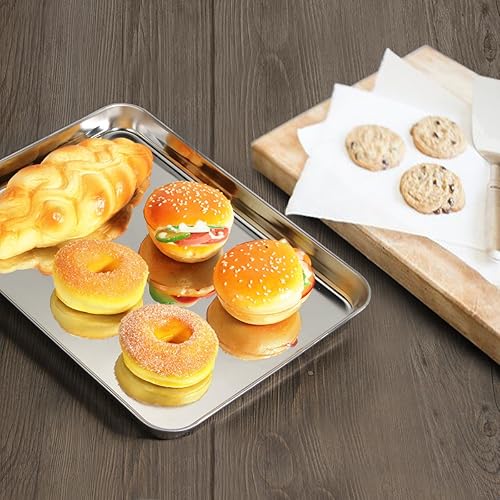 Vista 26 de Juego de 5 bandejas para hornear, de acero inoxidable, tamaño 10 x 8 x 1 pulgada, no tóxicas y saludables, libres de óxido y fáciles de limpiar
