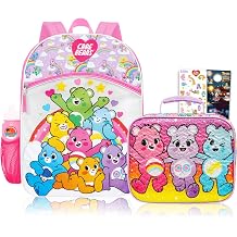 Care Bears Backpack and Lunch Box Set for Girls School Bundle w/More | Insulated Lunch Bag & 16in Large Durable Care Bears Bookbag Plus Water Bottle, Stickers, More - Care Bears School Supplies