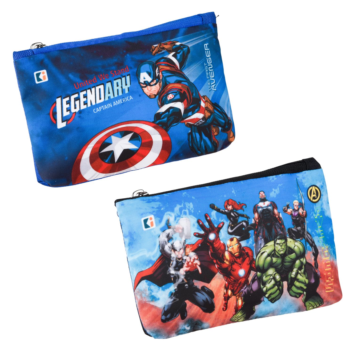 Pack of 2 Pencil Pouch | Square Stationary Pouch | School Geometry Pouch | Pencil Utility Bag | Marvel Pencil Organizer | Pen-Pencil Box for Kids | Royal Blue & Black