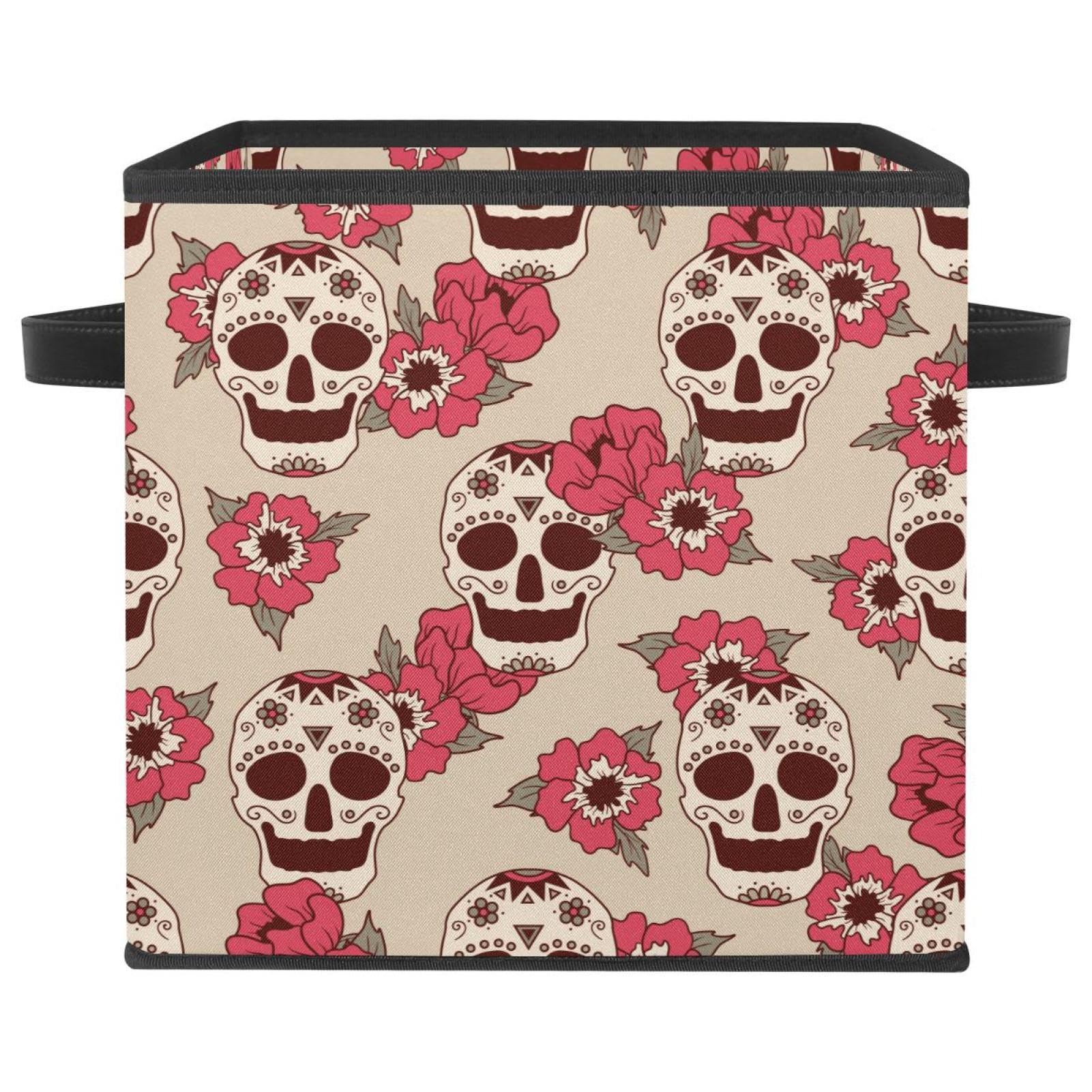 Boîte de rangement pliable tête de mort rose cube en tissu pour placard et chambre