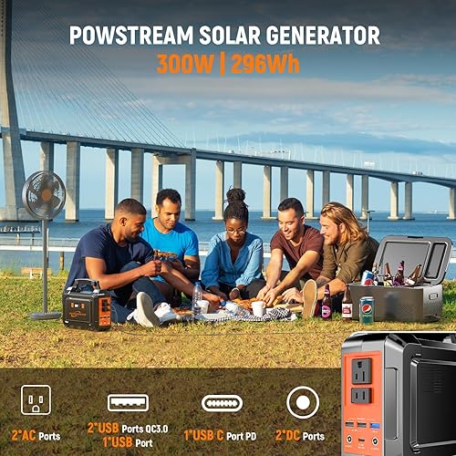 Miniatura 4 de POWSTREAM Estación de energía portátil de 296 Wh con panel solar de 60 W, generador solar con paneles incluidos, salida de CA de 300 W, banco de