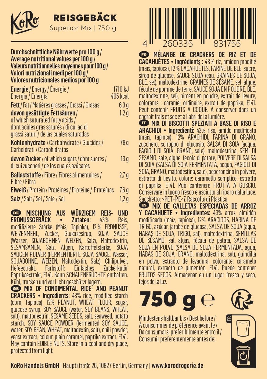 KoRo - Snack di riso Superior Mix 750 g - croccanti e sfiziosi - per aperitivi, merende, snack - confezione convenienza