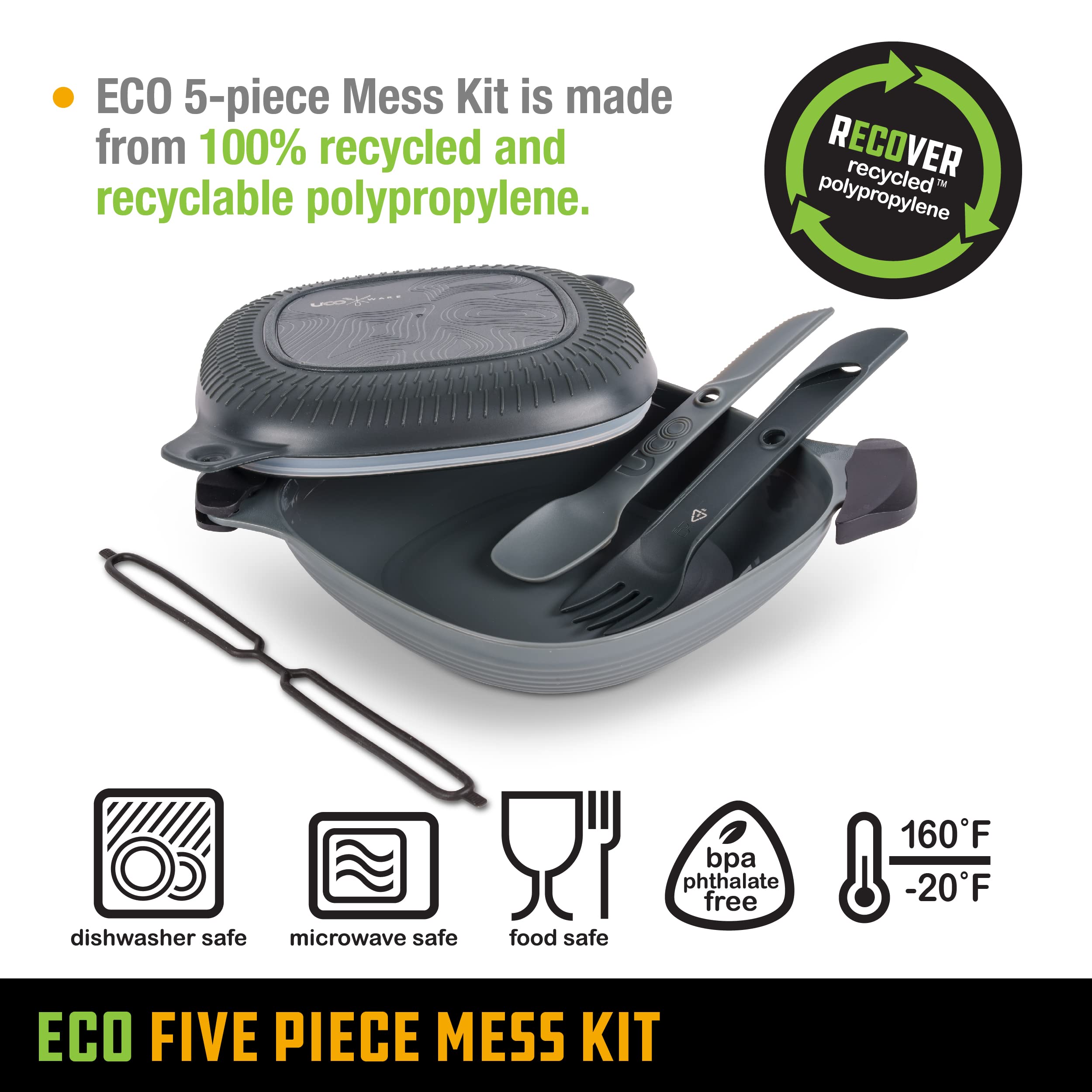 UCO Eco Mess Kit Da 5 Pezzi In Materiale Riciclato – Blu Oceano Per Campeggio E Trekking