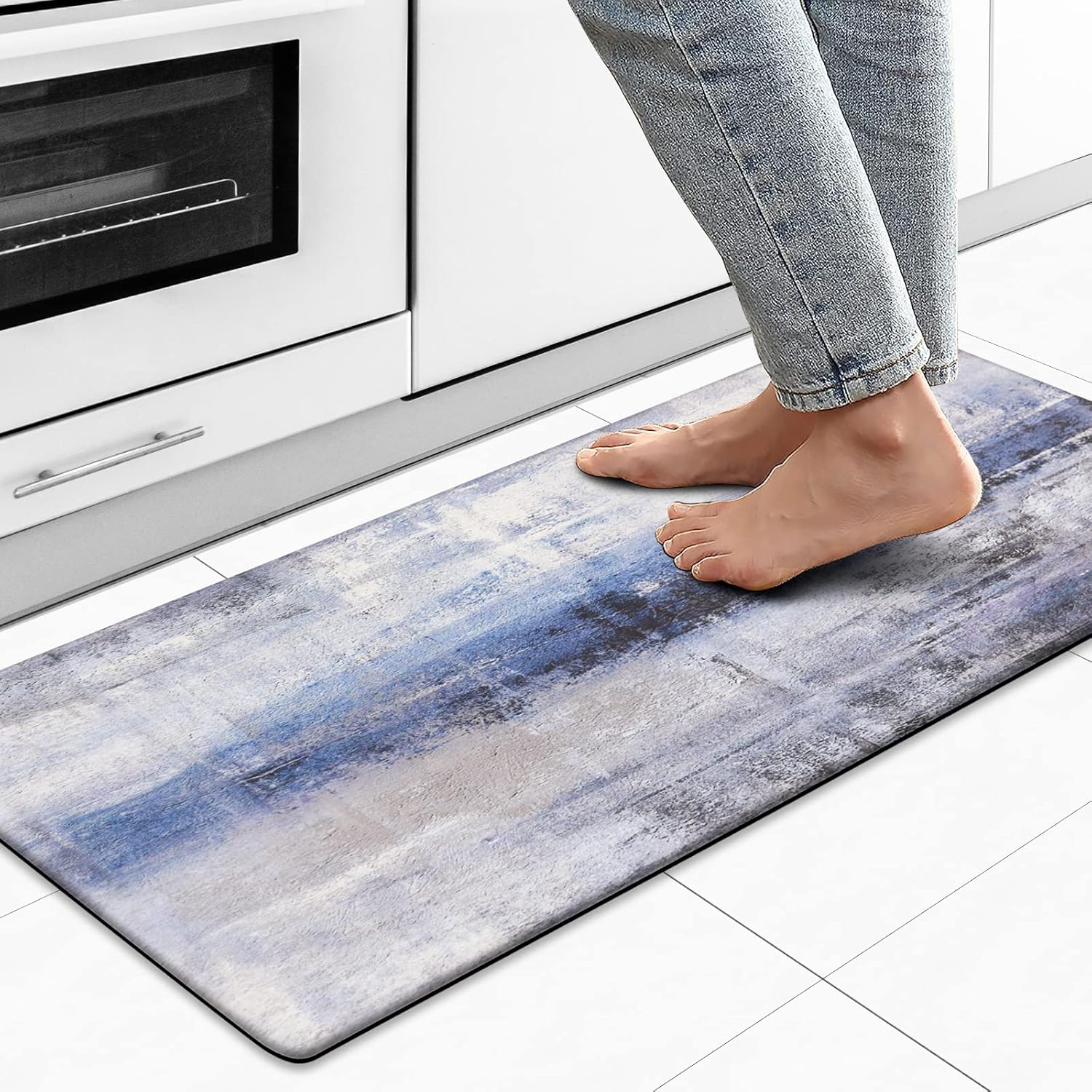 MAYHMYO Kitchen Floor Mat Blue Kitchen Rugs Anti Fatigue Kitchen Floor Mat Cushioned