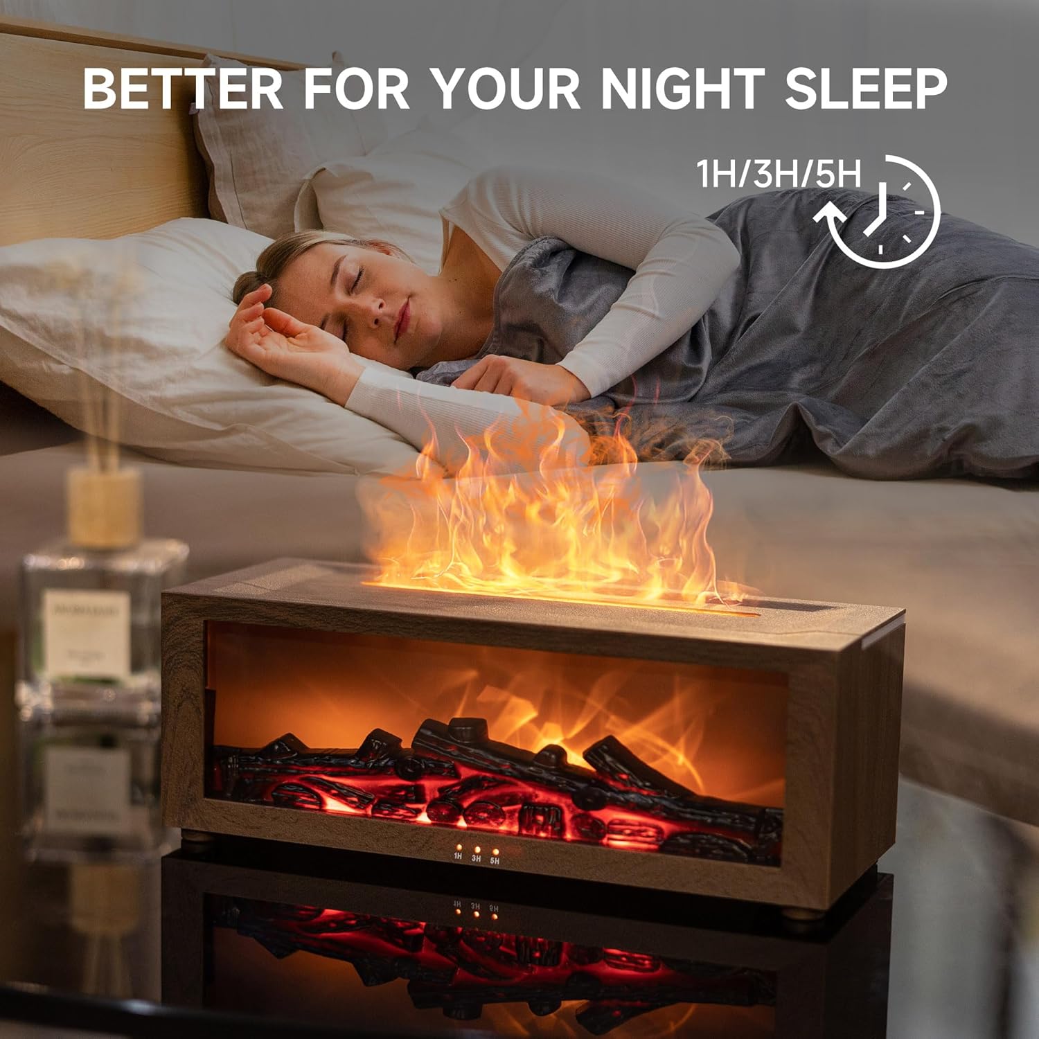 Fireplace Flame Air Diffuser Humidifier,7 Colors Aromatherapy Essential Oil Diffuser,Ultrasonic with Timer for Home,Bedroom,Office,Yoga (Dark Wood Grain)