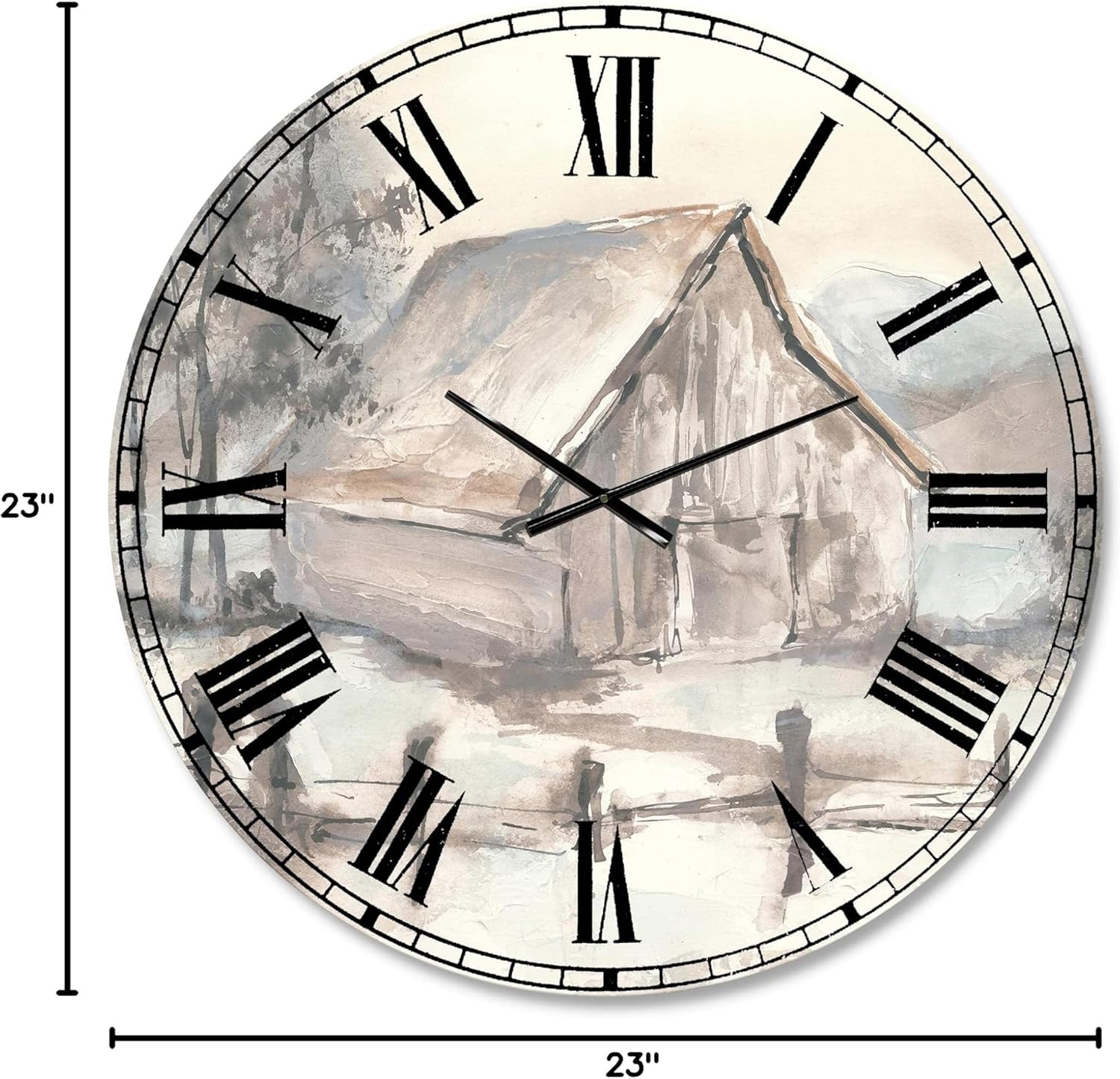 'Farmhouse Barn Grey VII' Farmhouse Wall Clock for Home Bedroom Bathroom Office Living Room Decoration