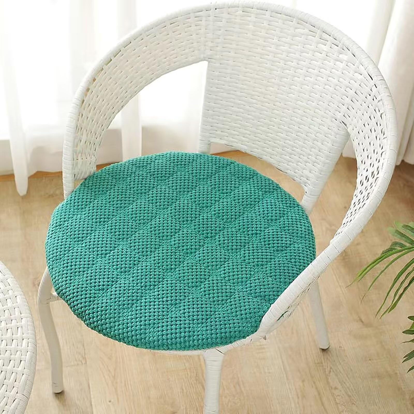 35cm Round Chair Cushions Set of 4, Dark Green Corduroy Seat Cushions with Zip, Washable Non-Slip Desk Chair Pads, Soft Foam Seat Pads for Dining Chairs, Kitchen, Office