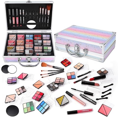 Kit de maquillaje para mujeres y niñas, juego de regalo de maquillaje de moda para principiantes, profesionales, viajeros con estuche, esencial de
