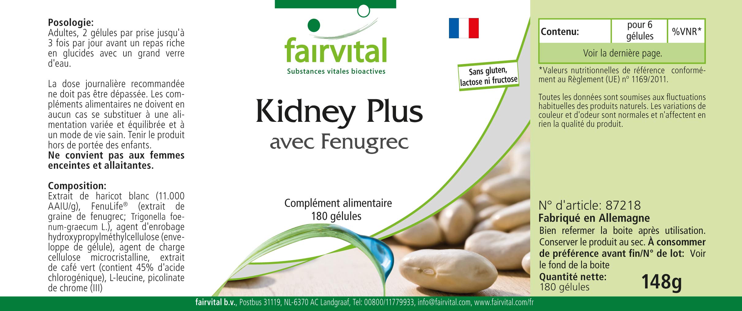 fairvital Kidney Plus con alholva, 180 cápsulas, ALTA DOSIS, VEGANO, con cromo y café verde