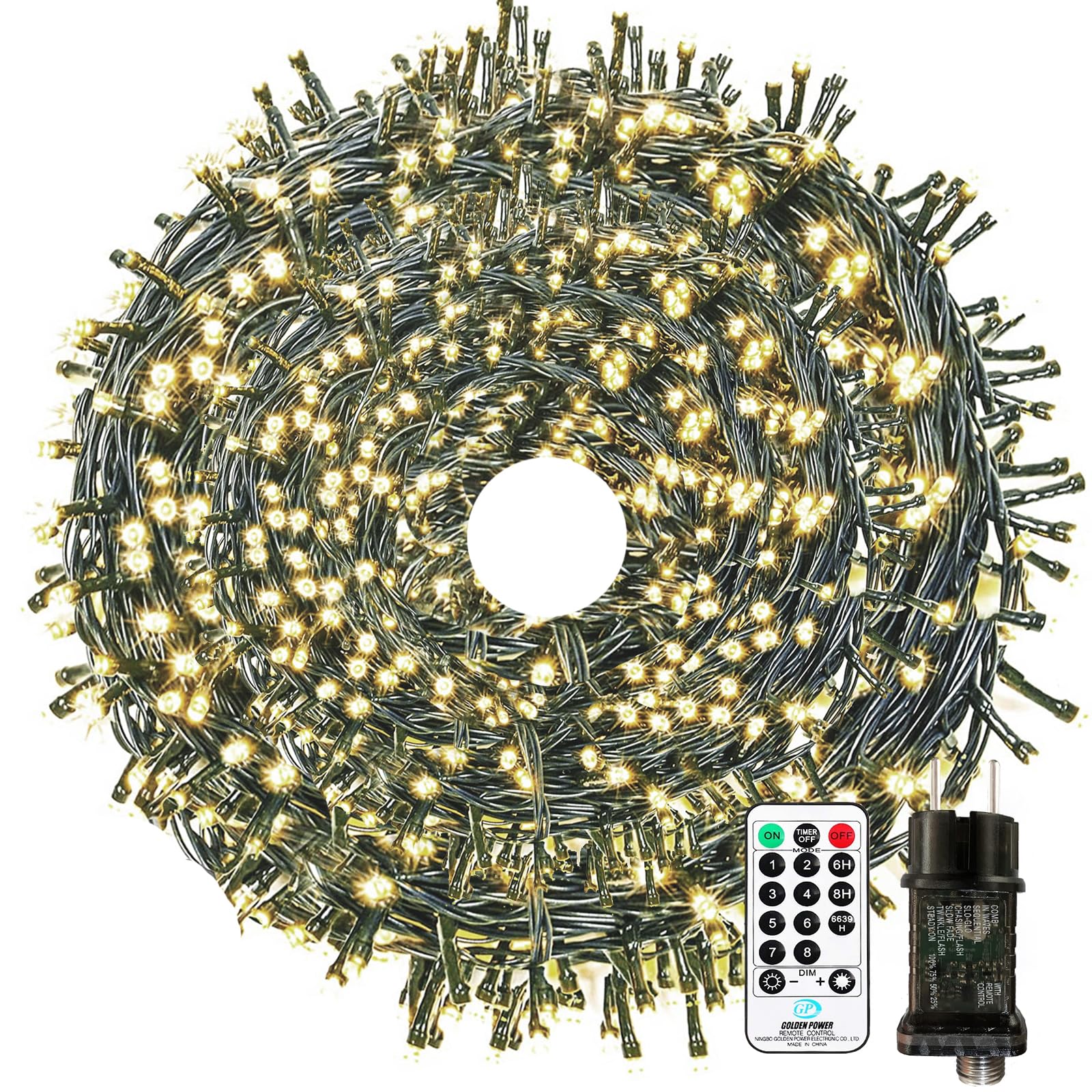 Lichterkette Außen Strom, Lichterkette Weihnachtsbaum 100M 1000LED Warmweiß | Weihnachtsbeleuchtung mit Fernbedienung, 8 Modi, Timer & Merkfunktion, IP65 Wasserdicht für Innen Weihnachten Party Hochzeit