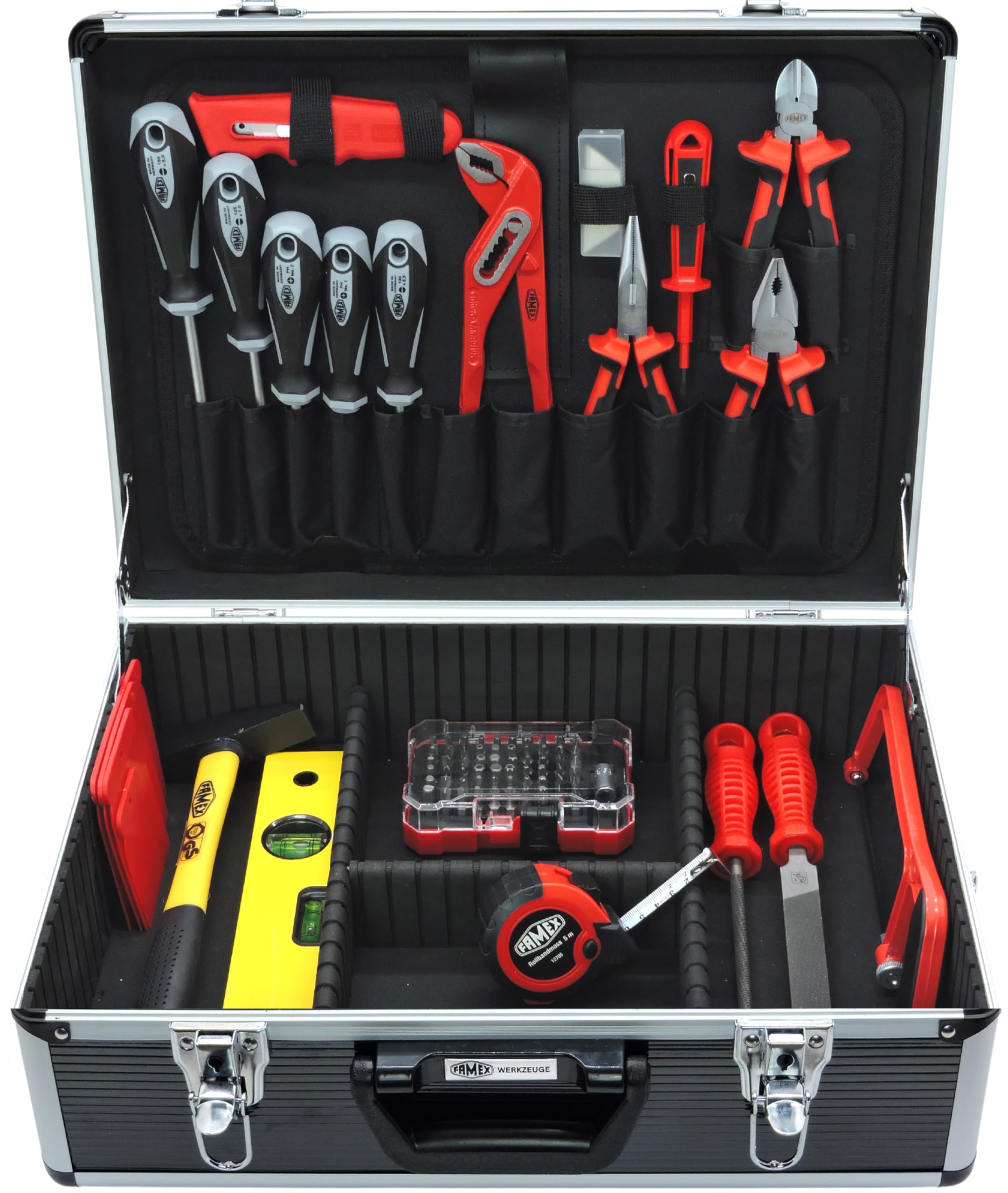 FAMEX Cassetta portautensili universale 705-L vuota con 26 tasche per attrezzi, parti e accessori – Divisione vano nel fondo del bagaglio, valigetta vuota senza attrezzi, 45 x 35,5 x 16 cm