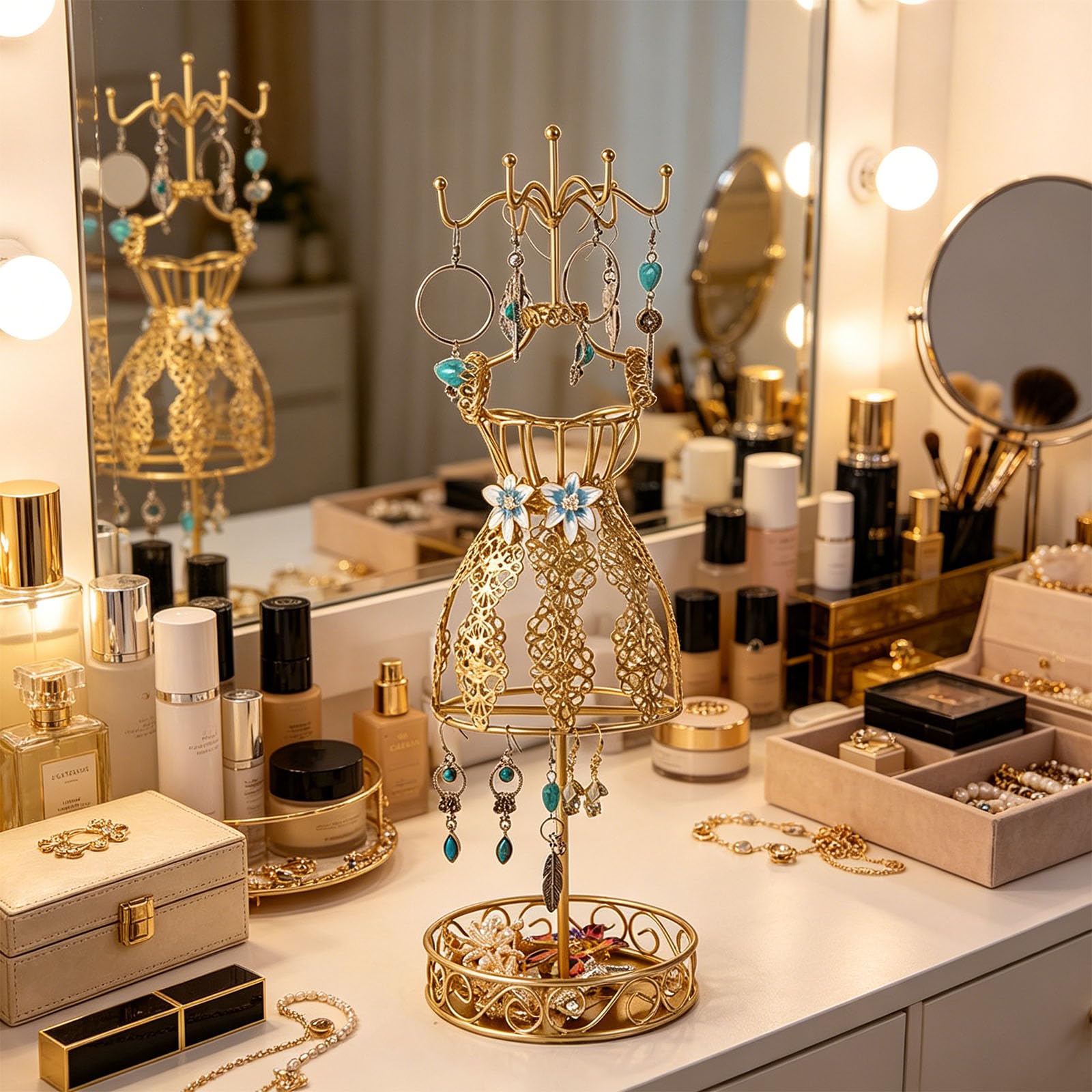 Generisch Eisen Schmuck Organizer mit mehrschichtigem Design, dekorativer Eisen Schmuckständer für Zuhause oder Geschäft Antiker Ohrringhalter