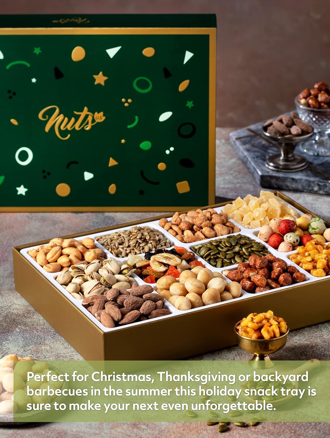 NUTS U.S. Assorted Nuts & Dried Fruits Gift Box | 12 Gourmet Varieties of Sweet & Savory Treats for Christmas, New Year, Holiday, Birthdays, Anniversaries, Corporate Gifting