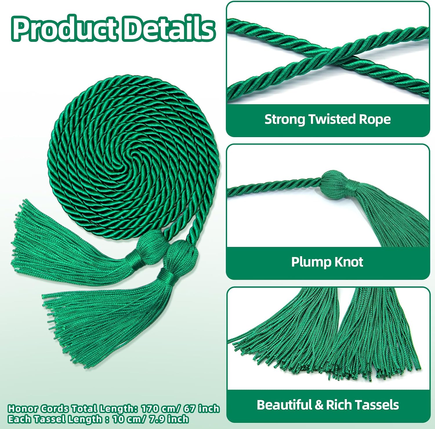 50 Pcs Kelly Green Graduation Honor Cords with Tassel for High School College Graduation 2026