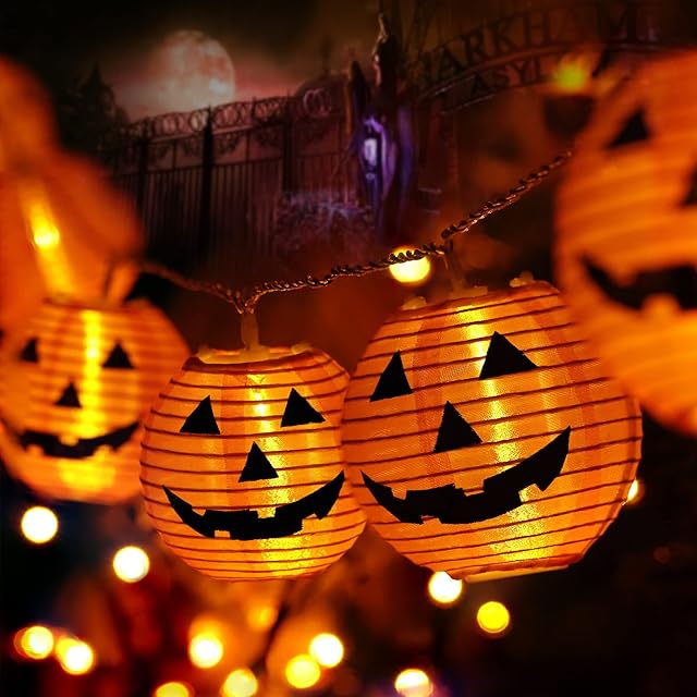 PhilzOps Halloween Decorations Pumpkin Lights, 2M 10 LED Orange Lanterns Light Battery Powered Autumn String Lights Jack-O-Lantern Fairy Lights for Indoor Outdoor Home Fall Gardens Partys Bars DIY
