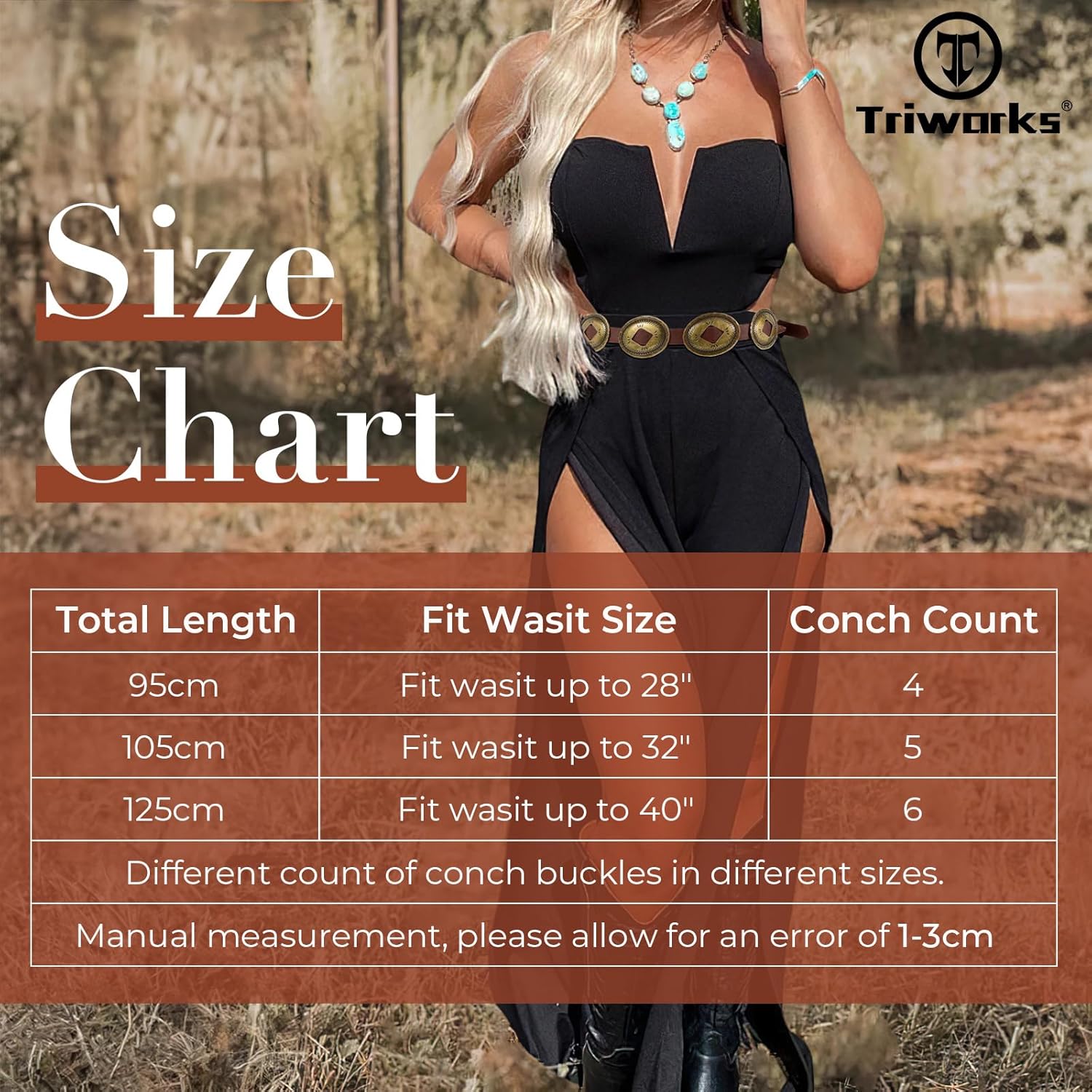 TRIWORKS Western Belts for Woman Oval Concho Belt Cowgirl Belt Boho Disc Belt Buckle for Dress Jeans Country Concert Outfit - Image 6