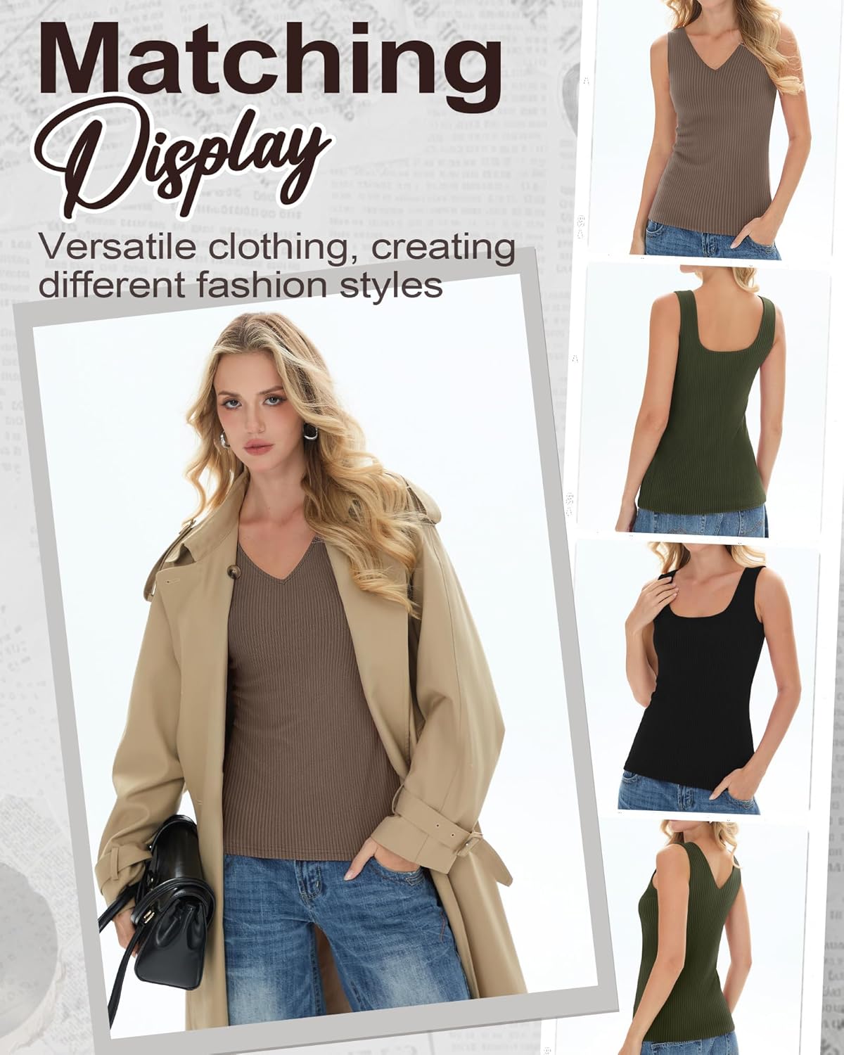 3 Pack Women's Thermal Tank Tops Fleece Lined Reversible Sleeveless Ribbed Undershirts V Neck or U Neck Base Layer - Image 4