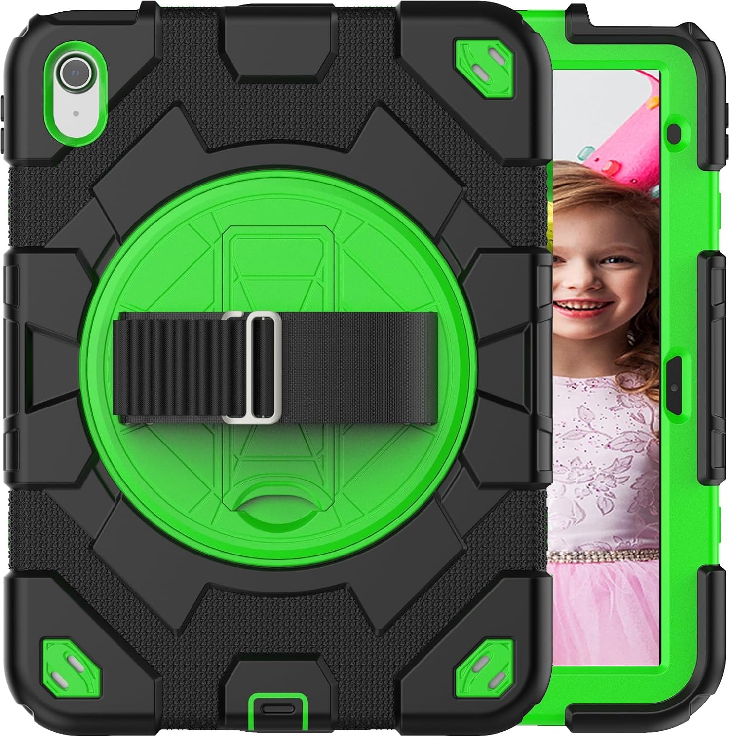 Tablet PC Bags Cases Sleeves Tablet Case Compatible with iPad iPad (2022)/10.9-inch Case TPU + Hard PC Full-Body Case with 360 Rotating Stand & Hand Strap Rugged Cover Shockproof Drop-Proof Case(Black