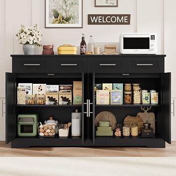 HOSTACK 60 W Sideboard Buffet Cabinet with Storage, Kitchen Cabinet, Black