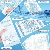 Vista 3 de 16 Pieces Flower Border Stencils, Mandala Stencils Templates Reusable Laser Cut Floral Painting Templates for DIY Wall Tile Furniture Canvas Craft