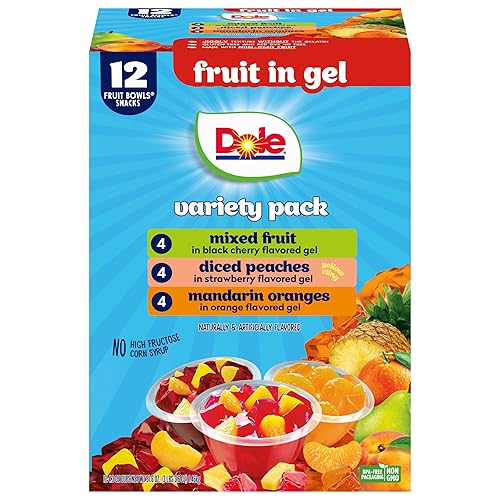 Dole Melocotones en cubitos, naranjas mandarinas y frutas mixtas en gel, paquete variado  Dole Fruit Bowls Snacks  Tazones de 4.3 oz  Paquete de 12