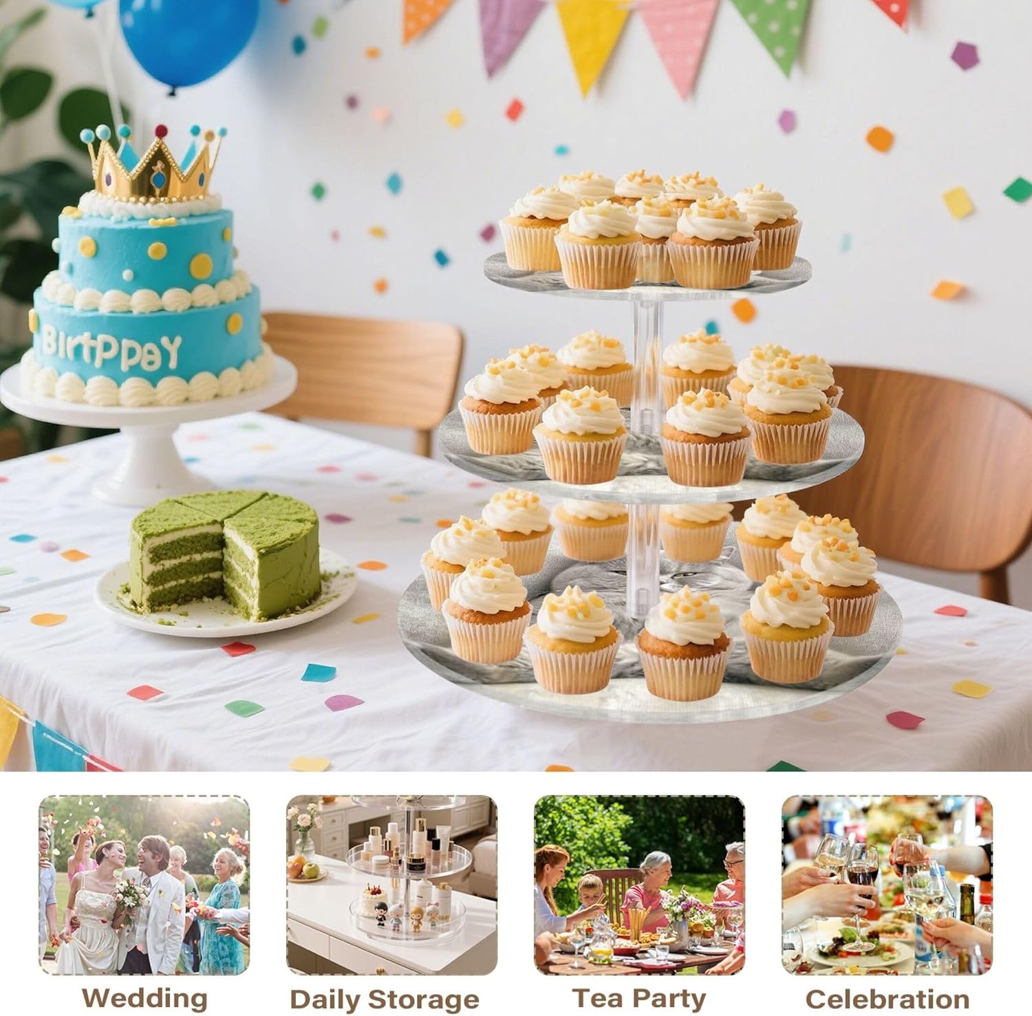 Funny Fat Cat 3 Tier Cupcake Stand for Party Acrylic Cup Cake Tower Display Shelves Serving Cake Stands for Party Dessert Tray Graduation