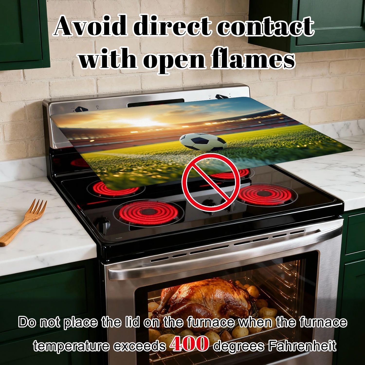 Stove Top Covers for Electric Stove Soccer Ball Field Sunset Stadium Lights Glass Cooktop Burner Covers Heat Resistant Protector Kitchen Decor Keep Stove Clean 28''x20''