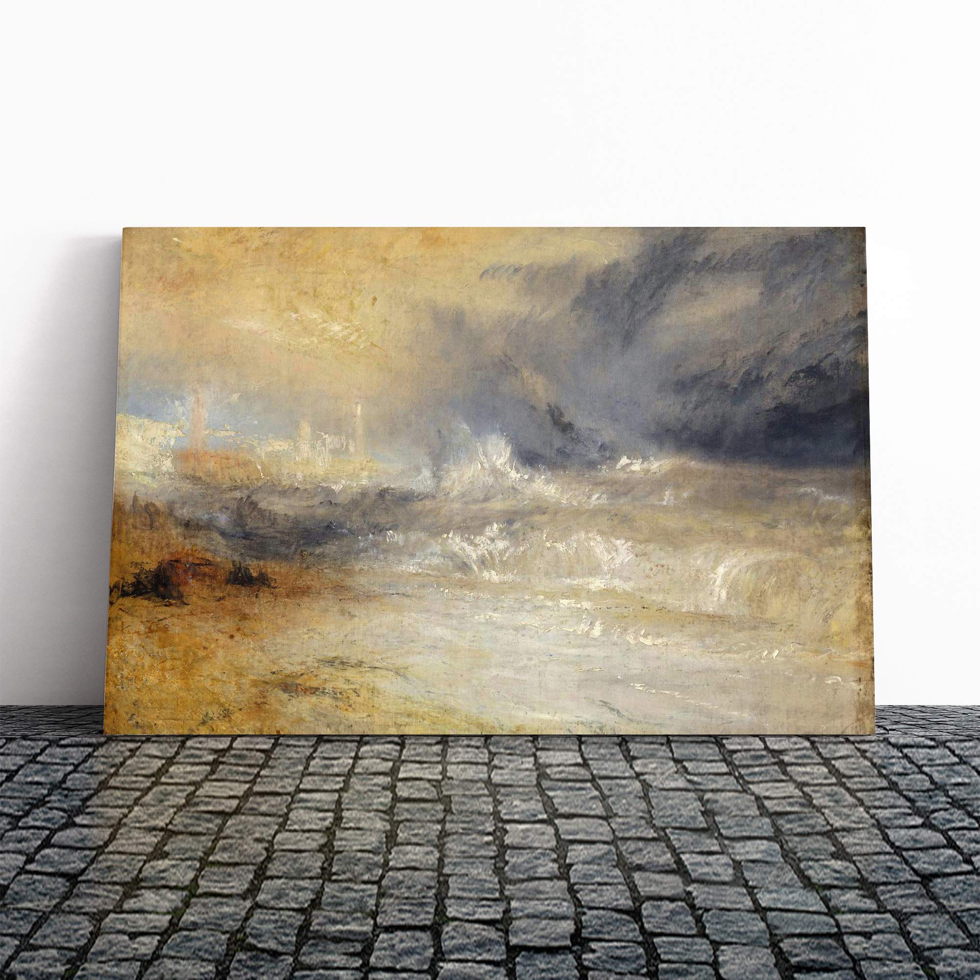 Joseph William Turner Waves Breaking Against The Lee Shore Canvas Print | Gallery Wrapped 30mm Frame Wall Art | 30x20 inches | Ready to Hang | Coastal Seascape Picture | Living Room Lounge Office
