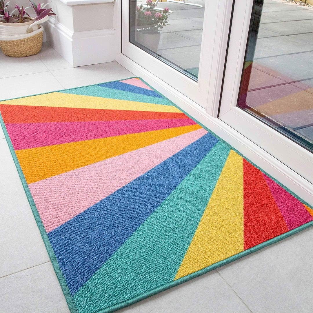 The Rug House Non Slip Hardwearing Rainbow MultiColoured Washable