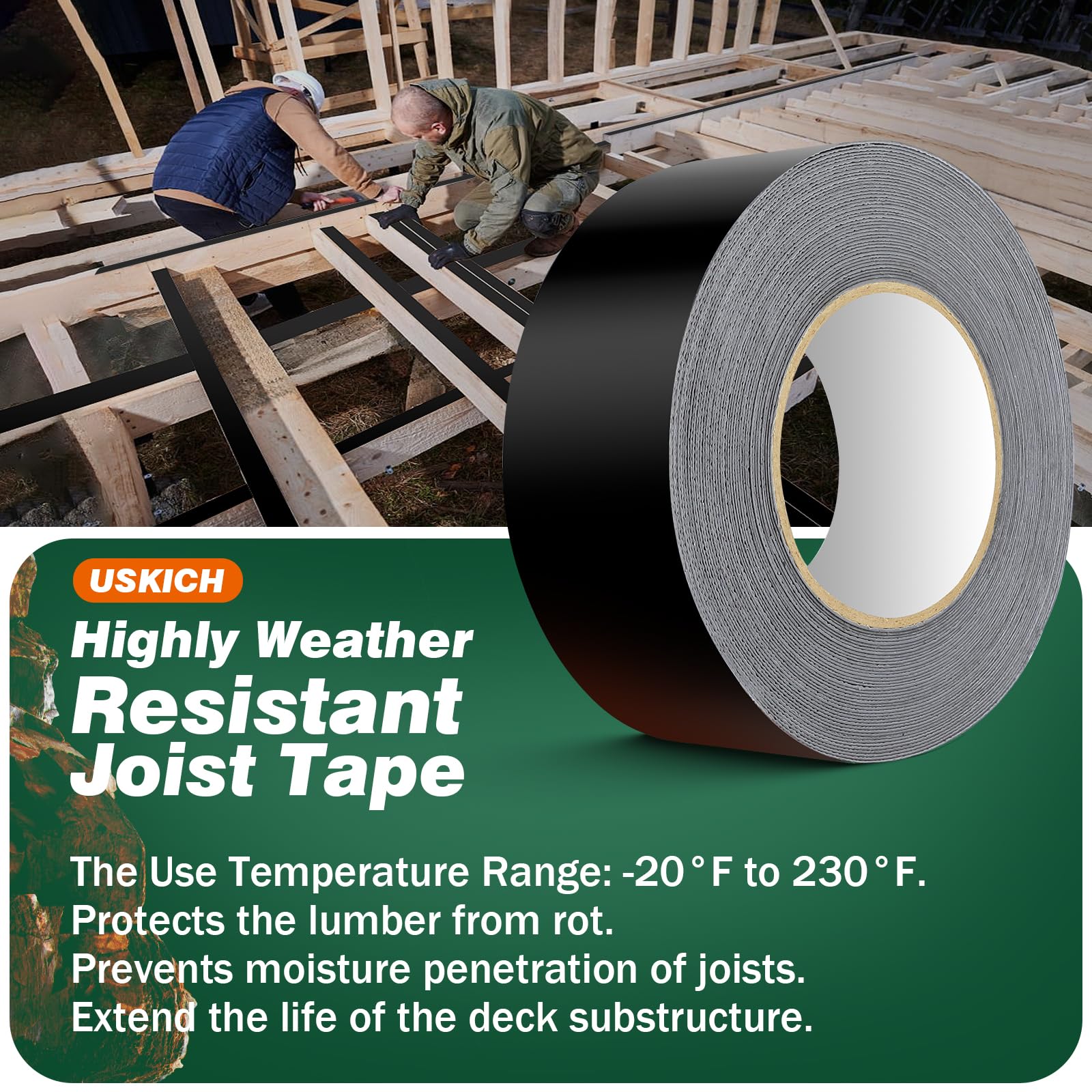 uskich deck joist tape,2\\\" x 50' butyl deck tape-8 pack joist tape for decking waterproof flashing tape,tape joist guard protection tape for long-lasting protection