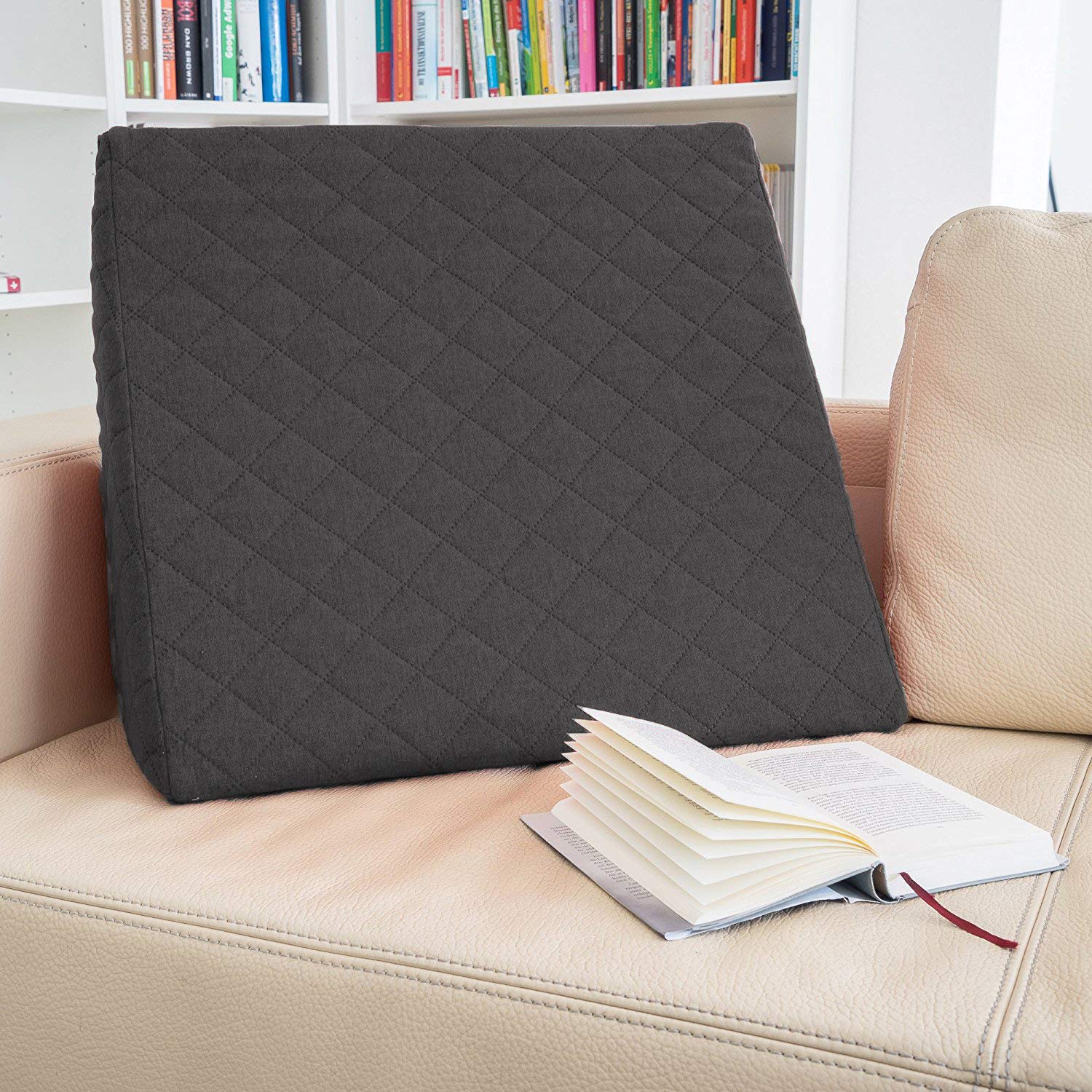 Rückenkissen 60x50x30 cm - Komfortables Lesekissen für Bett und Sofa. Formstabile Rückenlehne ideal zum Lesen oder als Gaming Kissen. Vielseitiges Rückenkissen. Anthrazit