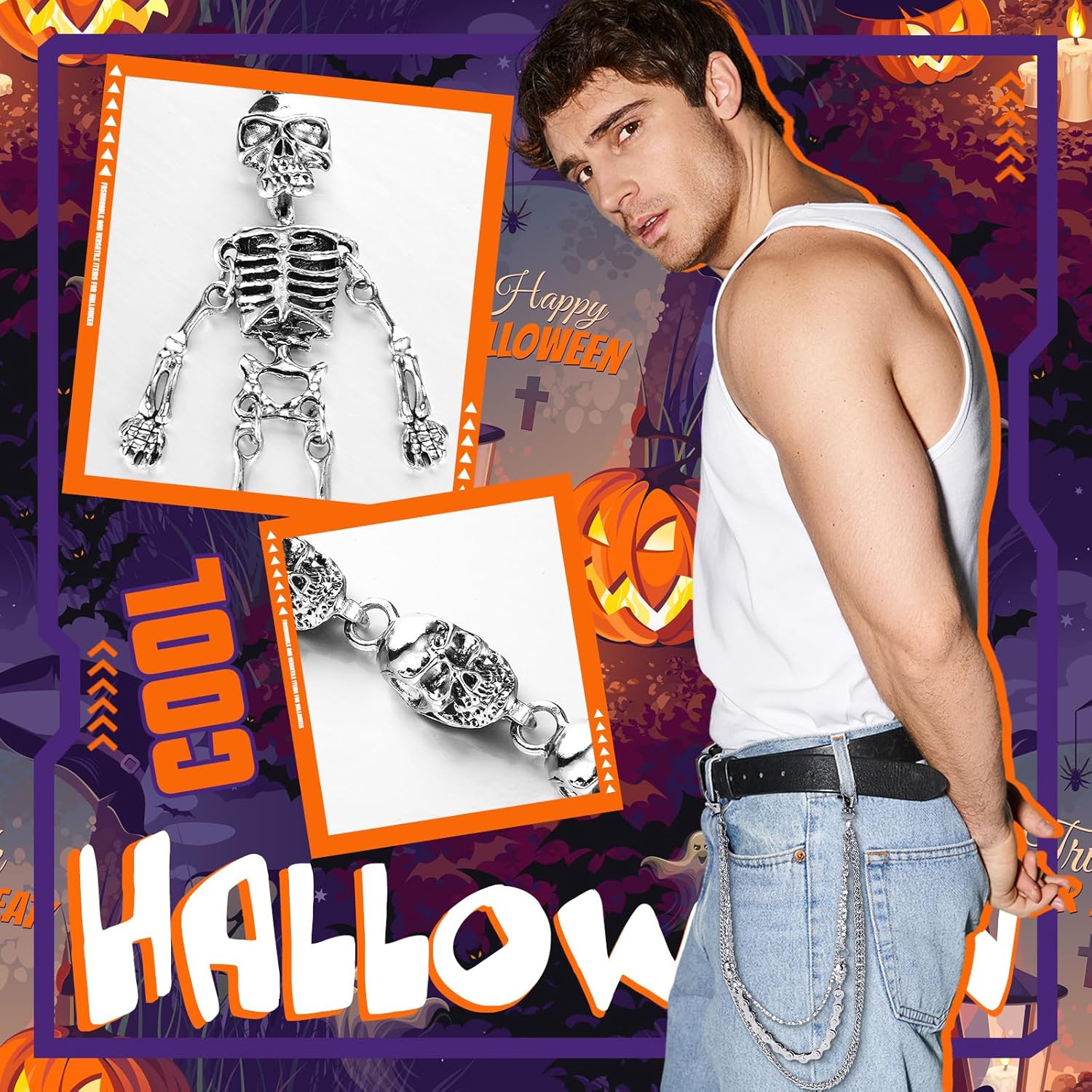 6 Pcs Pant Chains Layered Wallet Chain for Men Women Skull Pearl Chain Jean Accessories Fashion Metal Keychain - Image 6