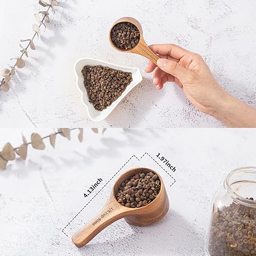 Vista 5 de GinSent Cuchara de café de madera, 4 cucharas medidoras pequeñas para café molido, té, azúcar, condimentos, cuchara de madera multiusos para tarros