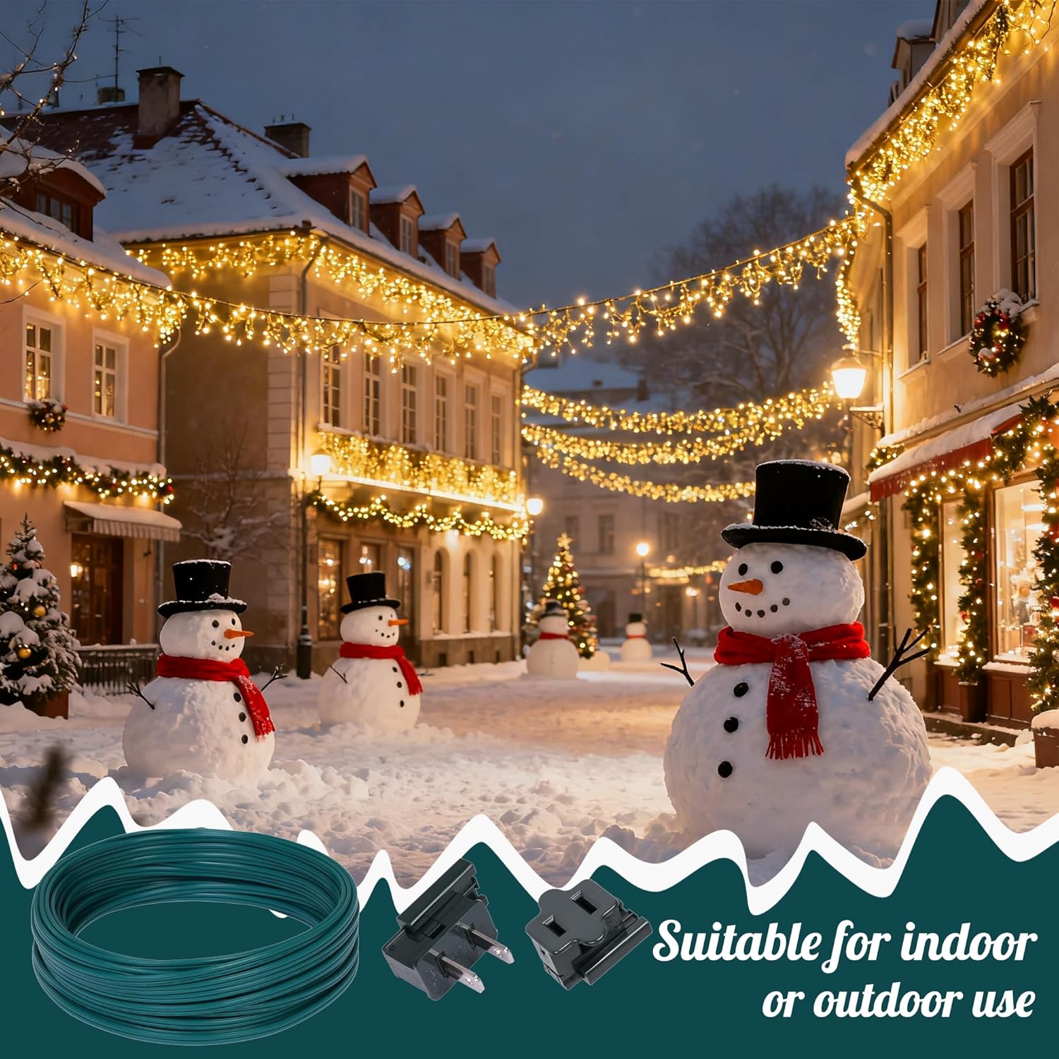 50FT SPT-1 Christmas Light Wire with 6 SPT-1 Male and 6 SPT-1 Female Vampire Plugs,18 Gauge 2 Conductor Electrical Wire,18/2 Low Voltage Wire(Green)